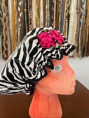 Crazy black and white zebra stripe shower cap